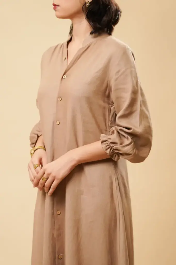 LINEN BISCUIT FRILL DRESS