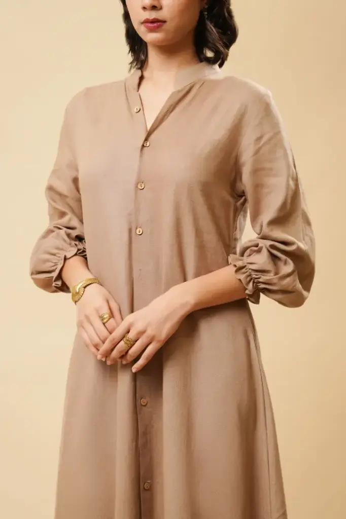 LINEN BISCUIT FRILL DRESS