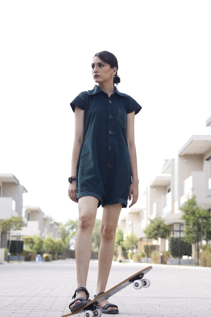 GREEN CORDUROY JUMPSUIT DRESS