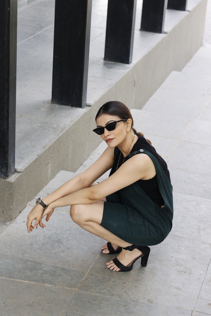 GREEN CORDUROY DUNGRI DRESS