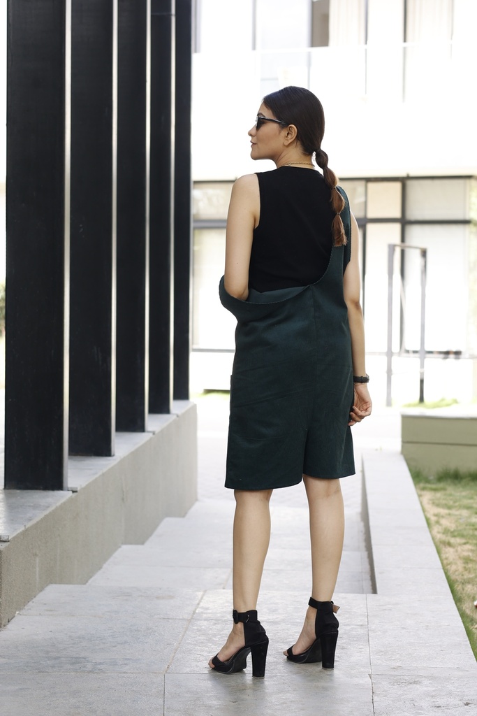 GREEN CORDUROY DUNGRI DRESS