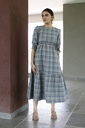ONE TIERED DRESS WITH WAIST STRING PUFFED SLEEVES (GREEN CHECKED)