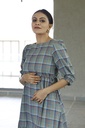 ONE TIERED DRESS WITH WAIST STRING PUFFED SLEEVES (GREEN CHECKED)