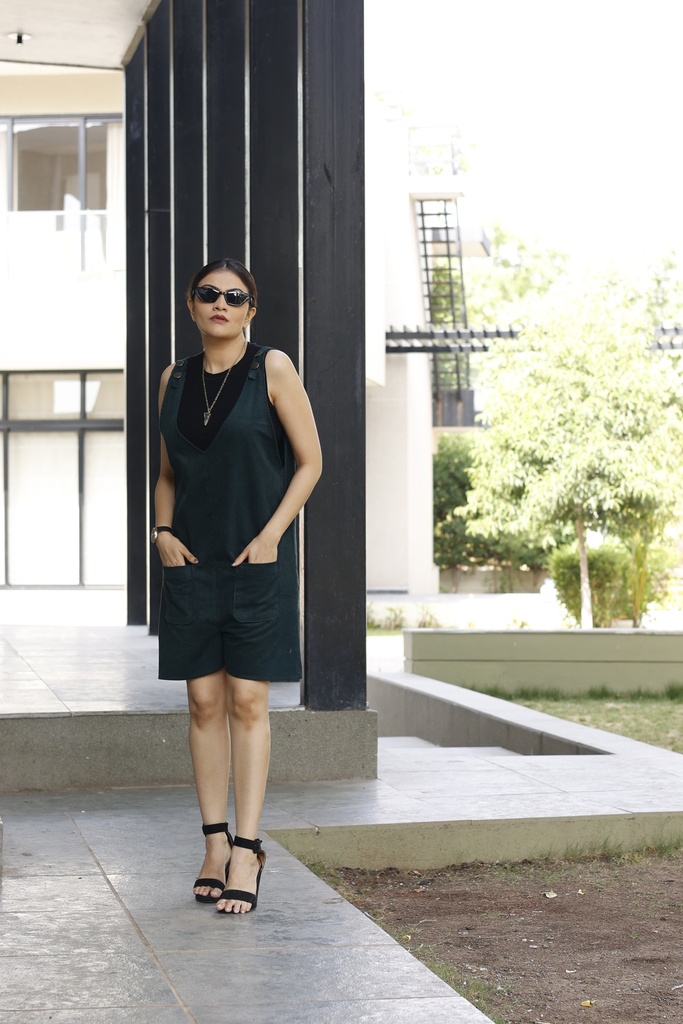 GREEN CORDUROY DUNGRI DRESS