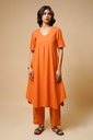 V-NECK CENTER PLAETED KURTA SET (ORANGE)