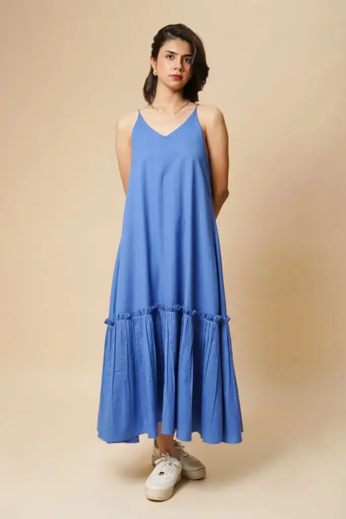 FRILL STRING DRESS POW. BLUE