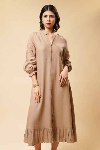 LINEN BISCUIT FRILL DRESS